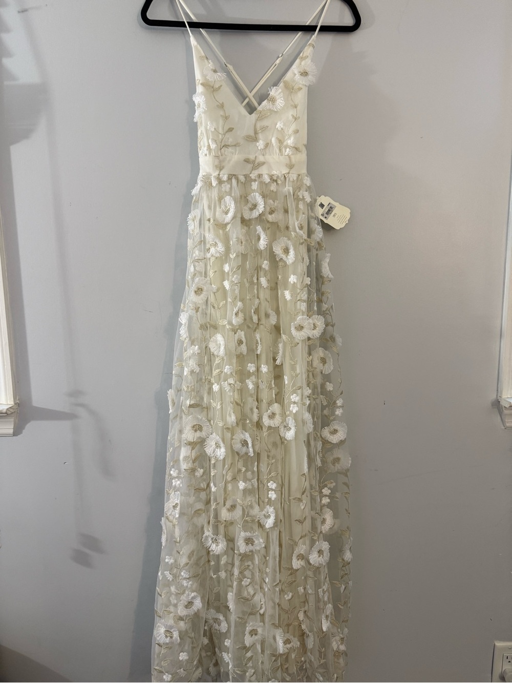 Altar'd State Ivory 3D Floral Appliqué V-Neck Maxi Gown